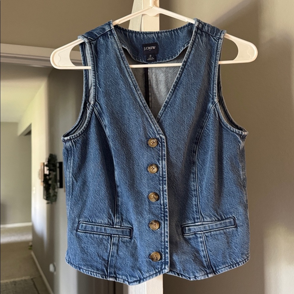J. Crew Classic Blue Denim Vest with Button Detail (2)